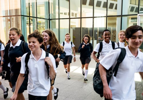 Preview: Group of students running at school
