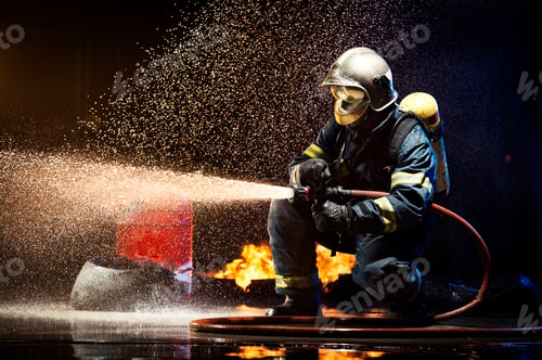 Preview: Anonymous fireman fighting fire with water
