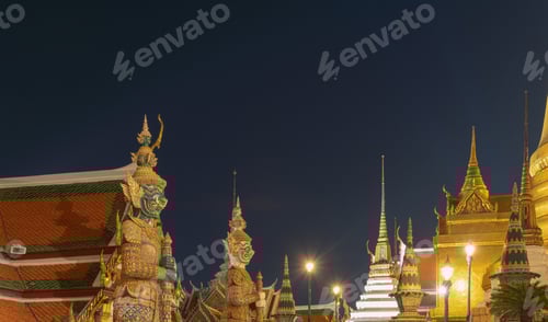 Preview: Golden pagoda at Temple of the Emerald Buddha in Bangkok, Thailand. Wat Phra Kaew and Grand palace
