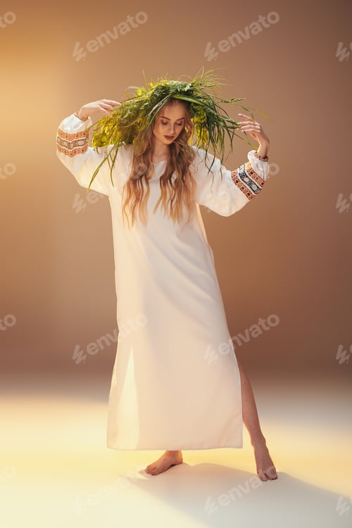Preview: Enchanting mavka: a woman in white dress with a wreath
