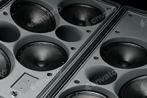 Preview: Stereo column of modern audio system close up