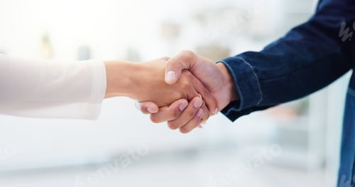 Preview: Business people, office and handshake for welcome or meeting, b2b partnership and agreement for pro