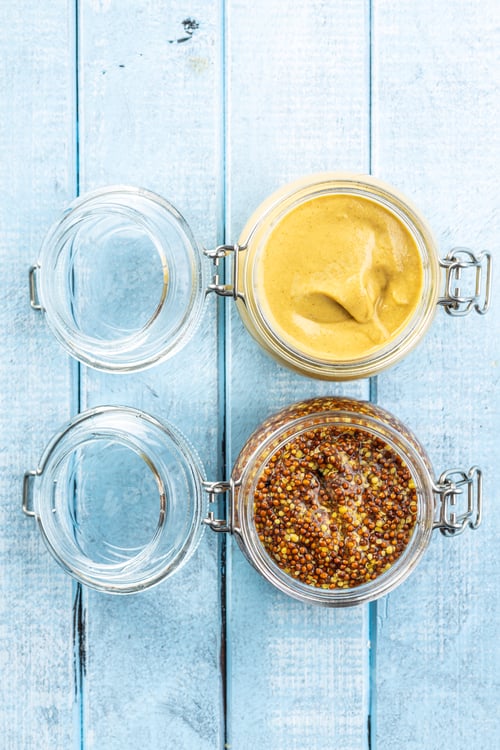 Preview: Yellow mustard and whole grain mustard.