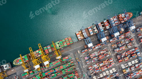 Preview: Aerial top view container ship global business logistic transportation import export container box.