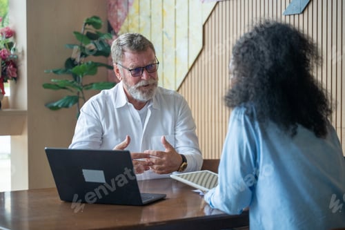 Preview: Manager and his secretary are business meeting office showing information