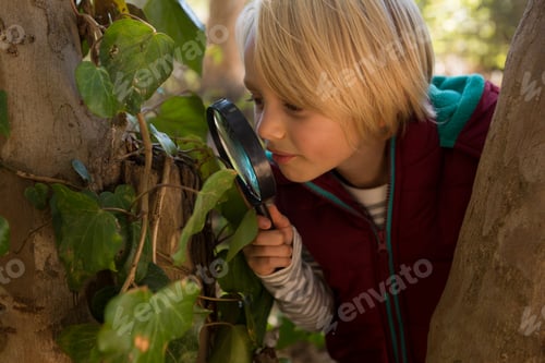Preview: Little girl exploring the nature through a magnifying glass