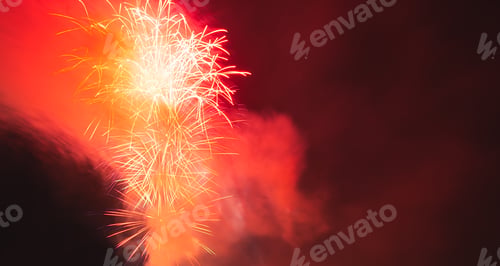 Preview: Fireworks banner. Scarlet illuminated background.