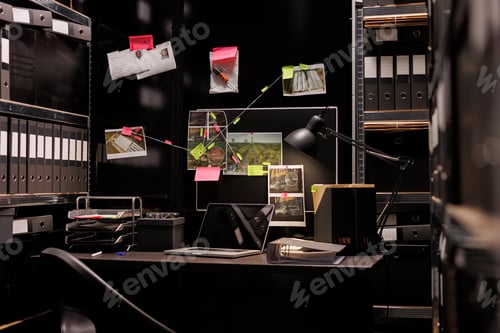 Preview: Empty police detective room with investigation process on board