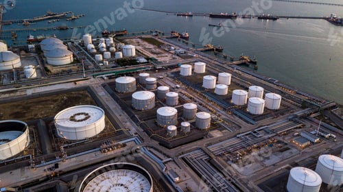 Preview: Aerial view oil terminal storage tank, White oil tank storage chemical petroleum petrochemical.