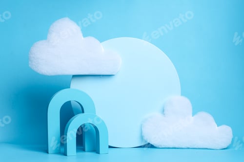 Preview: Place it - Creative composition for display product mock up on blue background