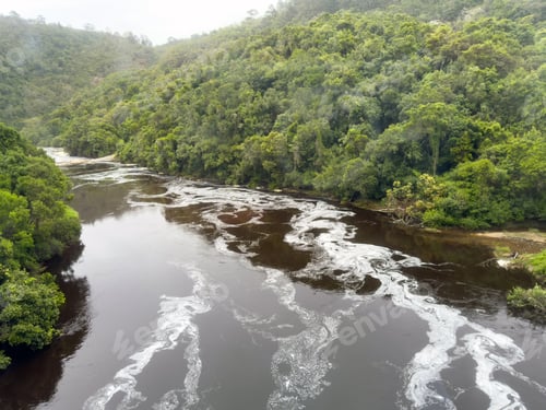 Preview: Kaaimans River dark swirling waters flow through lush forest along South Africa Garden Route.