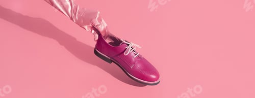 Preview: Vintage clothing shop concept, Retro shoes and gloves hand in stylish isometric still life minimal.
