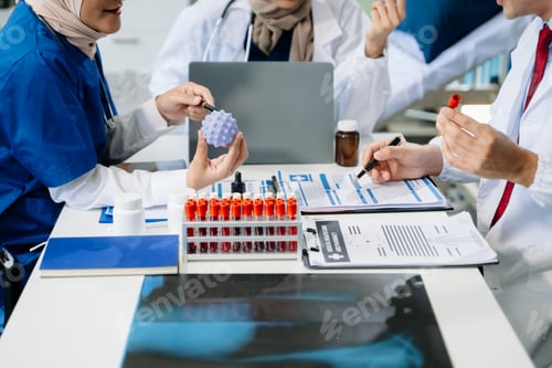 Preview: Medical technology network team meeting concept. Doctor hand working with smart phone