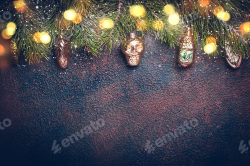 Preview: Christmas background with vintage gold toys