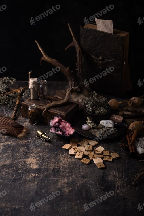 Preview: Esoteric magical background with runes.