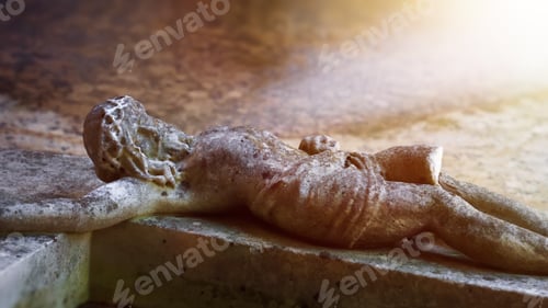 Preview: run down Jesus Christ at a cross marble symbol