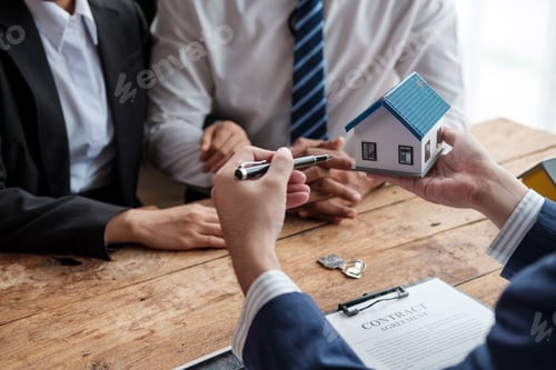 Preview: Real estate broker agent presenting and consult to customer to decision making sign insurance form a