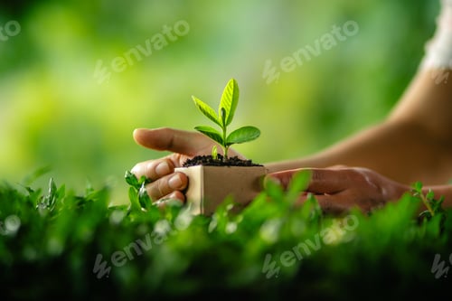 Preview: Hands holding a small plant sprout symbolizing growth and nature