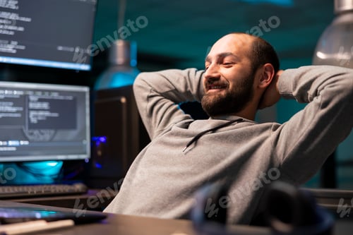 Preview: Relieved Developer Leaning Back After Coding