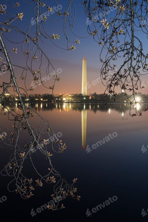 Preview: Washington Monument at dawn reflected in the lake.