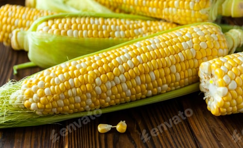 Preview: Fresh Corn on the Cob on Wood Table