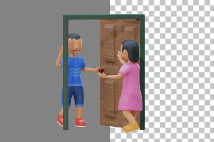 Preview: Little Kid Opening the Door for a Friend 3D Illustration