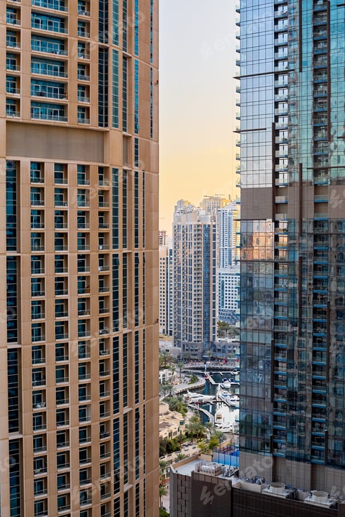Preview: Modern architecture of a skyscraper with a large number of balconies against