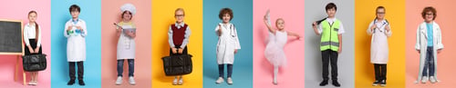 Preview: Future profession. Cute children copying people from different occupations on bright backgrounds