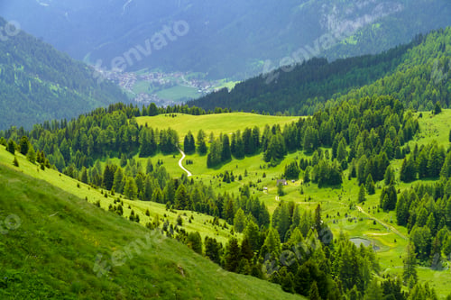 Preview: Mountain landscape along the road to Sella pass, Dolomites