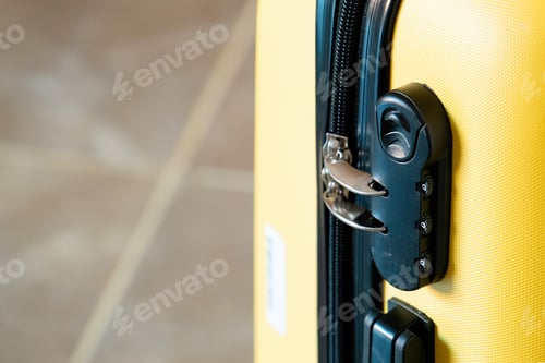 Preview: Number combination padlock on travel suitcase