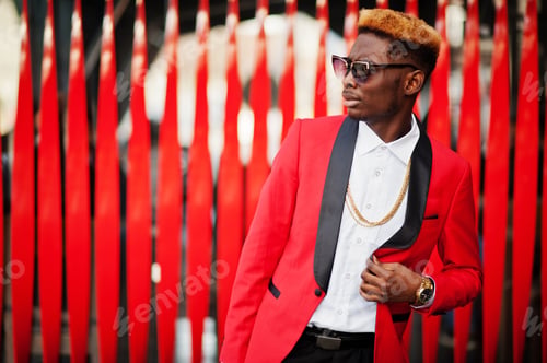 Preview: Fashion african american man model at red suit