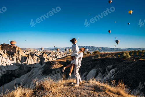 Preview: A couple in love in Cappadocia. The couple travels the world. Vacation in Turkey