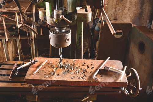 Preview: The old CNC milling machine with metal work tool inside mechanic workshop