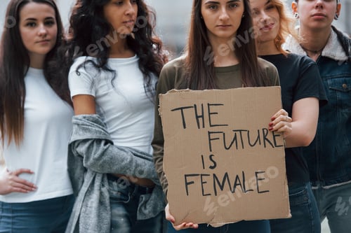 Preview: They want to be heard today. Group of feminist women have protest for their rights outdoors