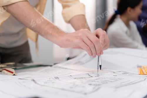 Preview: Group of architect and designer is designing a green home building that takes advantage