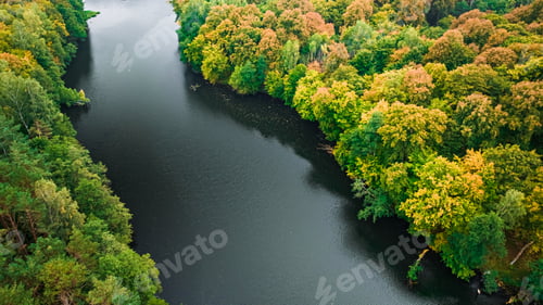 Preview: Forest and big lake in autumn, Poland.