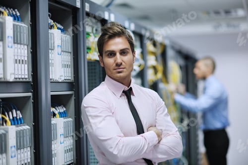 Preview: Group Of Young Business People It Engineer In Network Server Room Solving Problems And Give Help