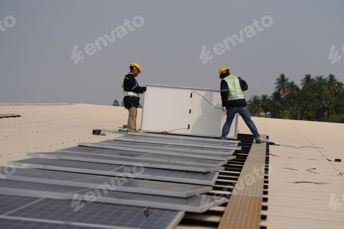 Preview: Renewable Energy Eco Technology Electric Power Industry Solar Panels on rooftop.