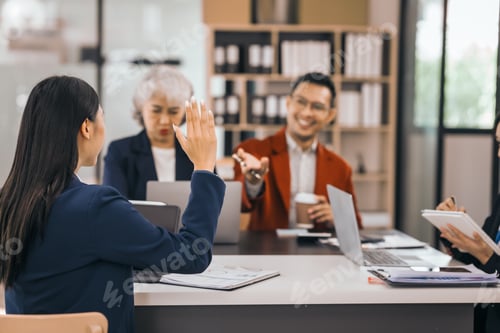 Preview: Asian people in office, group meeting in boardroom, working together, annual discuss opinions