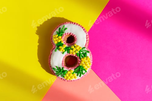 Preview: March 8 cake on a colorful fashionable neon background
