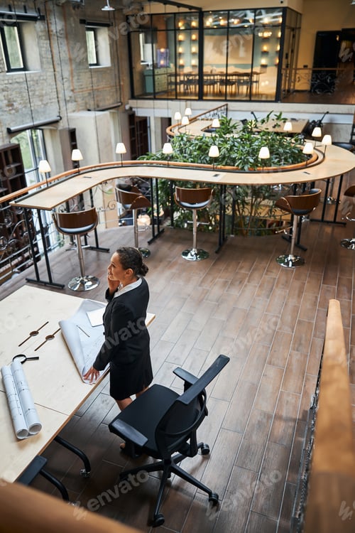 Preview: Busy office manager standing at her workplace