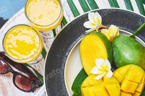 Preview: Glass of fresh tropical smoothie or mango juice