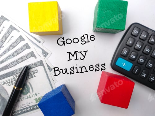 Preview: Perak,Malaysia, November 24 2022: Top view the word Google My Business on a white background.