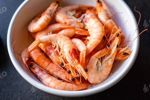 Preview: Shrimp Boiled Seafood Crustacean Prawn Ready To Eat On The Table For Healthy Meal Snack Outdoor Top