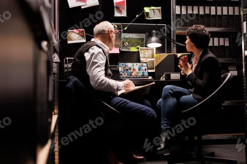 Preview: Criminology team discussing criminal case with investigators