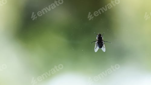 Preview: Domestic fly on window against sky - Shallow depth of field shot.