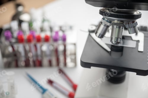 Preview: microscope in biotechnological laboratory, professional equipment