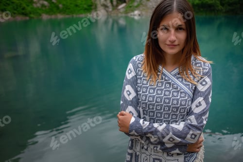 Preview: Adventure woman feeling freezing among mountains, enjoy the nature view.