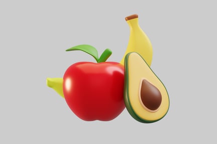 Preview: Fresh fruits, apple, banana, avocado