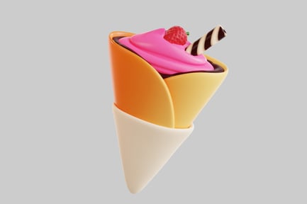 Preview: Ice cream cone with raspberry and chocolate sauce